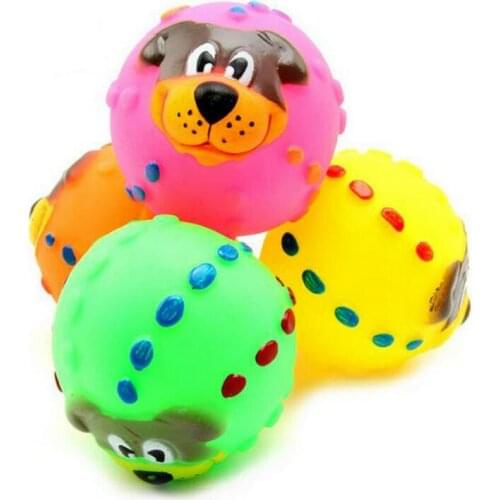 1 piece dog squeaky ball toys dog face style puppy toys pet dog toys 6cm Random colors wholesale pet toys
