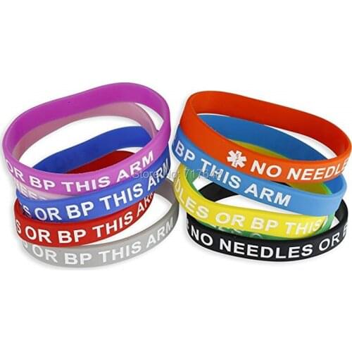 100pcs No Needles Or Blood Pressure Medical Identification wristband silicone bracelets free shipping by epacket A