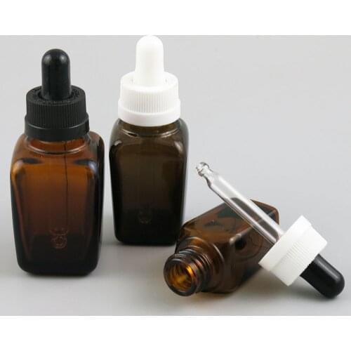 10 x 10ml 25ml 35ml 50ml 100ml Square Brown Bottle With Black/White Dropper Amber Glass Essential Oil Serum Bottle Cosmetic Vial