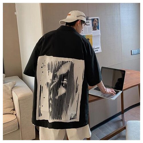 2021 summer short-sleeved shirt mens loose design printed shirt Korean fashion brand plus size BF casual shirt