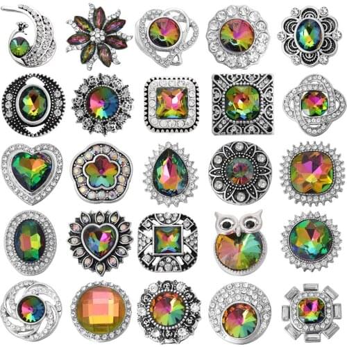 5pcs/lot Wholesale Metal 18mm Snap Jewelry Rhinestone Colorful Crystal Snap Button Fit 18mm Snap Buttons Bracelet Snaps Necklace