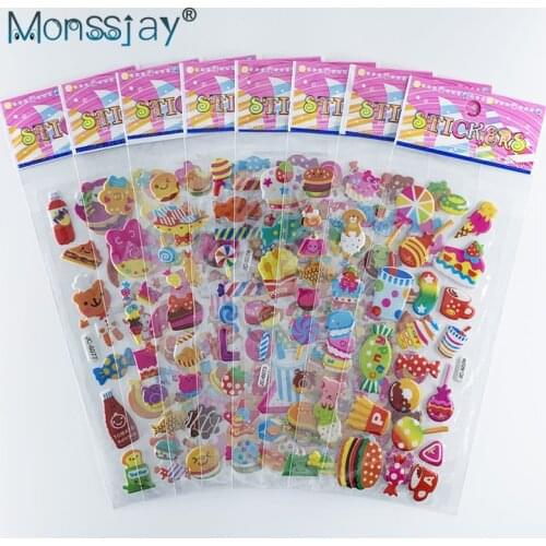 8 Sheets/pack cartoon candy cake food pattern stickers Kids 3D puffy foam sticker notebook diary scrapbooking decoration