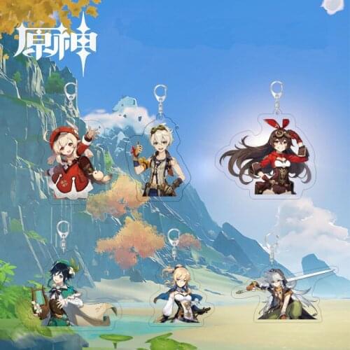 Anime Genshin Impact Keychain Cosplay ZhongLi Venti Tartaglia Hutao Diluc Key Chain Gift Accessories for Cute Game Fans