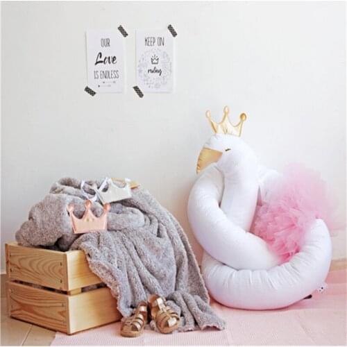 Baby Bed Bumper Cotton Cartoon Crown Swan Lace Bed Bumper Crib Cushion Newborn Bed Bumper Pillow Cot Protector Infant Room Decor