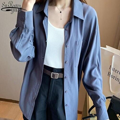 White Shirt Autumn 2021 New Long Sleeve Womens Blouse Lapel Singel Breasted Fashion Women Blouses Plus Size Top Female 12021