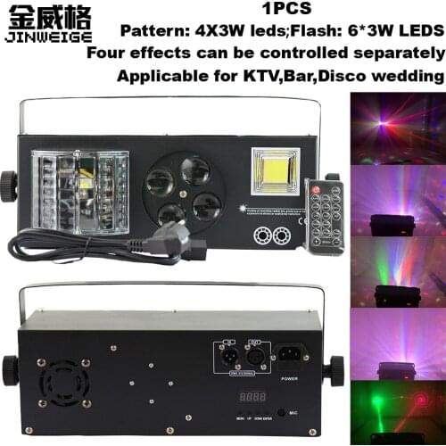 Free Shipping High Brightness Laser Projector 4X3W 4IN1 Led Spot Light With 9 DMX512 Channel Pro Led Stage Lights Dj Disco