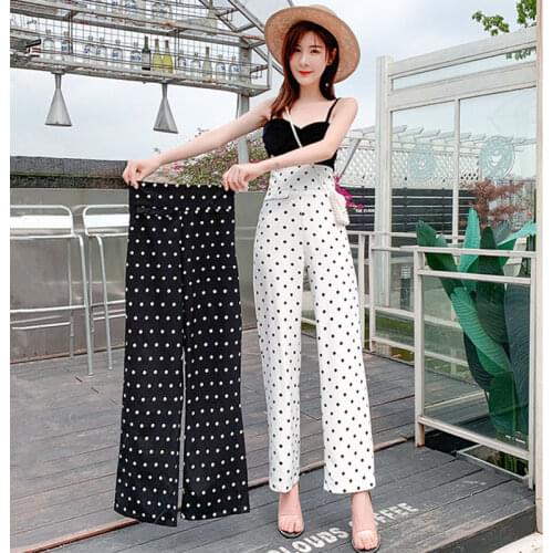 Polka Dot Wide-leg Pants Womens Spring and Summer High-waist Chiffon Casual Trousers Harem Pants Loose Straight-leg Suit Pants