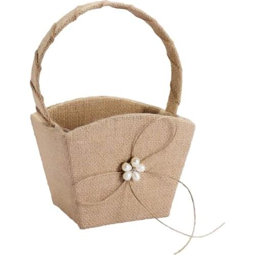 Flower Girl Basket Rustic Burlap Wedding Flower Basket For Wedding Party Banquet
