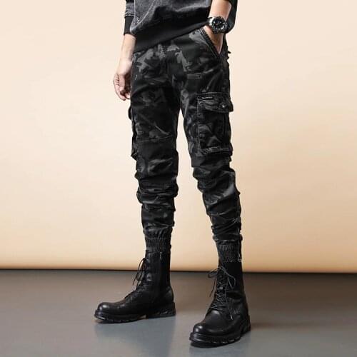 Newly Designer Fashion Men Jeans Military Camouflage Multi Pockets Casual Cargo Pants Overall Streetwear Hip Hop Jogger Trousers