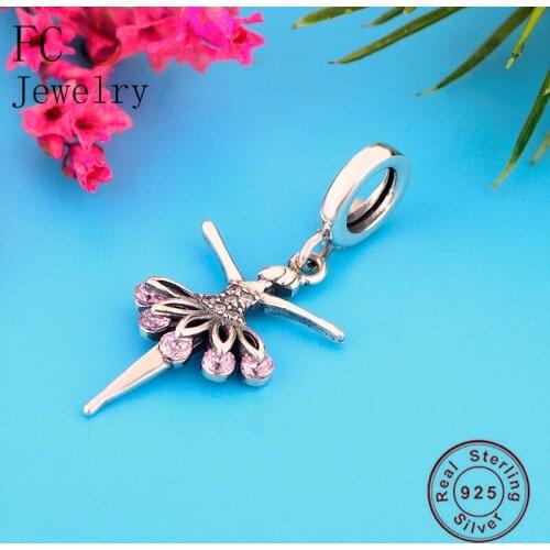 FC Jewelry Fit Original Brand Charm Bracelet 925 Silver Ballerina Ballet Girl Pink Zirconia Dress Bead Making Berloque 2020