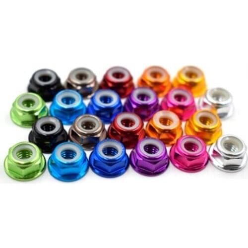 5-10pcs aluminum flange nylon insert lock nut m2 m3 m4 m5 m6 Anodized Multi-color Colourful nuts