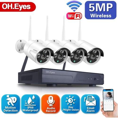 WIFI IP Bullet Camera 5MP 4CH NVR Wireless CCTV Security System Kit Infrared 4PCS Wireless Camera With WIFI Remote Viewing H.265