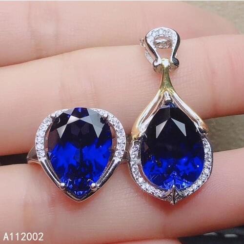 KJJEAXCMY fine jewelry natural sapphire 925 sterling silver women pendant necklace ring set support test classic hot selling