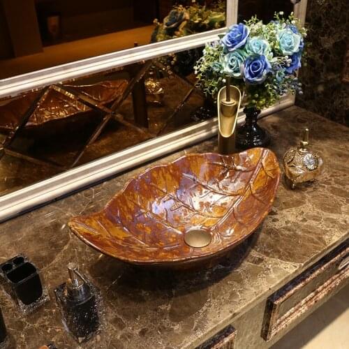 Creative Retro Art oval shaped Ceramic Washbasin Individual American bowl leaf ceramic Wash basin bathroom sink