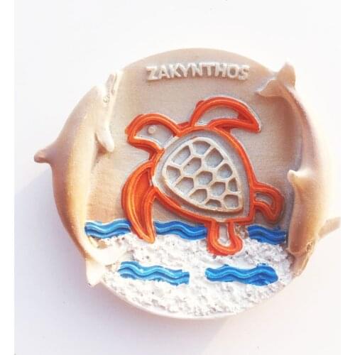 Creative Magnetic Fridge Magnet Three-dimensional Dolphin and Turtle Resin Painted Tourist Souvenirs on Zakynthos Island, Greece