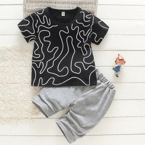 Menoea 2-6 Years Kids Summer Printed T-shirt Short Sleeve Sets 2020 Fashion Children Boys Girls Casual Toddler Clothes Suits