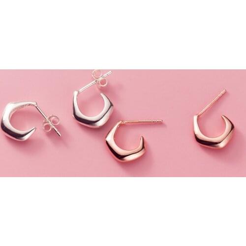 MloveAcc S925 Sterling Silver Jewelry Fashion Simple Hollow Letter C Shape Stud Earrings for Women Lady Daughter Gift