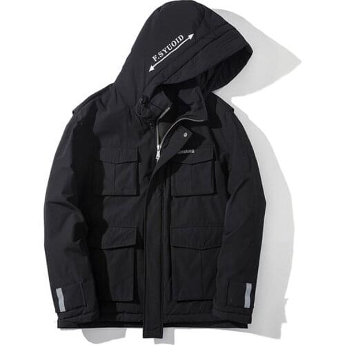 Winter Men Hooded Zipper Cotton-padded Jacket with big pockets Cargo Clothing Loose Cotton Jacket Casual Jacket
