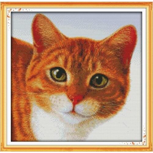 Lovely cat cross stitch kit 14ct 11ct pre stamped canvas cross stitching animal embroidery DIY handmade needlework