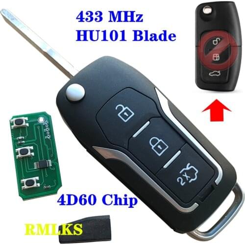 New 3 Button Modified Flip Folding Remote Control car Key 433Mhz 315Mhz for Ford 2 3 mondeo Focus Fiesta key Fob 4D60 4D63 Chip