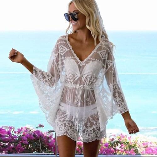 2020 New Summer Women Bikini Cover Up Floral Lace Hollow Crochet Swimsuit Cover-Ups Bathing Suit Beachwear Tunic Beach Dress Hot