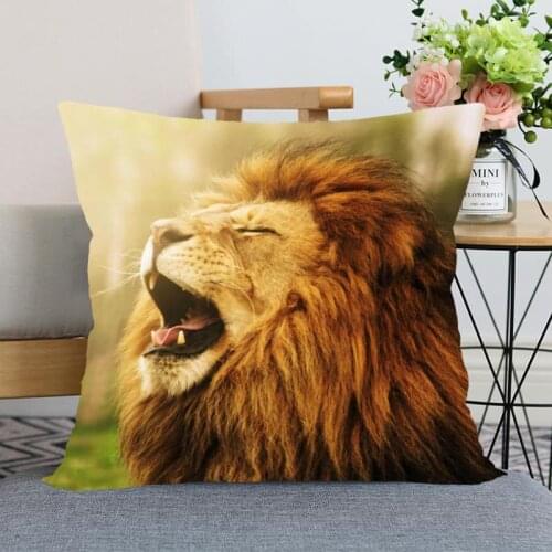 New Arrival Lion Animal Pillowcase Wedding Decorative Pillow Cover Custom Printed Soft Satin Fabric Pillow Cases Not Fade