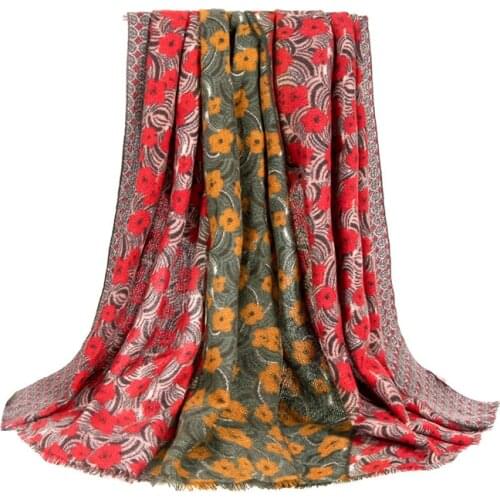 2021 Autumn and Winter Fashion Scarf Women Winter Wild Long Warmer Imitation Cashmere Thick Warm Shawl Scarf Flower Wraps