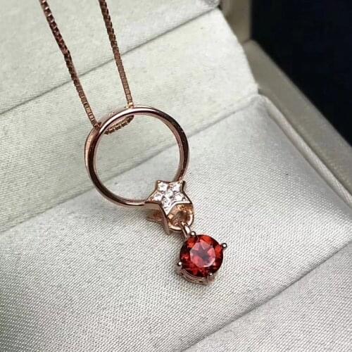 Natural red garnet gem pendant S925 silver Natural gemstone Elegant Stars cirque Pendant Necklace girl party gift fine jewelry