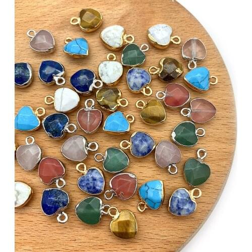 5pcs/pak Heart Shape Section Charms Natural Semi-precious Stone Pendants Agate Tiger Eye Stone DIY for Making Necklace 10x13mm