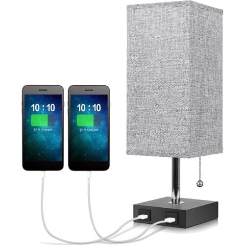 USB Bedside Table Lamp,with 2 USB Fast Charging Port,Convenient Pull Chain,for Bedroom,Living,Study Room,1Pcs,UK Plug