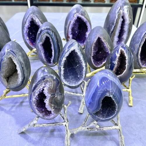 Natural Amethyst Geode Quartz Cluster Crystal Specimen Energy Healing Thunder Egg Mineral Wholesale