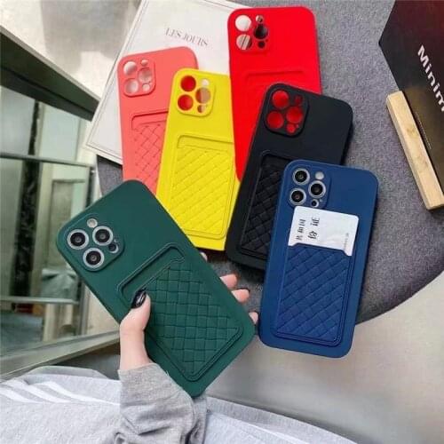 Luxury Weave Card Slot Shockproof Silicone Case For iPhone 11 12 Pro Max X XR XS Max 7 8 6s Plus SE 2020 Bumper Soft Back Cover