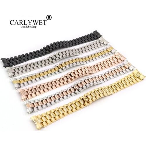 CARLYWET 20mm 316L Stainless Steel Solid Curved End Screw Links Replacement Wrist Watch Band Bracelet Strap For Rolex President