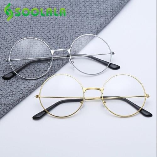 SOOLALA Metal Round Frame Glasses Women Men Gold Spectacle Transparent Clear Lens Computer Retro Optical Eyeglasses