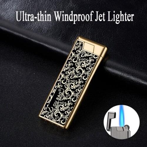 Ultra-thin Windproof Gas Torch Butane Lighter Grinding Wheel Jet Metal Lighters Gadgets For Men Smoking Accessories