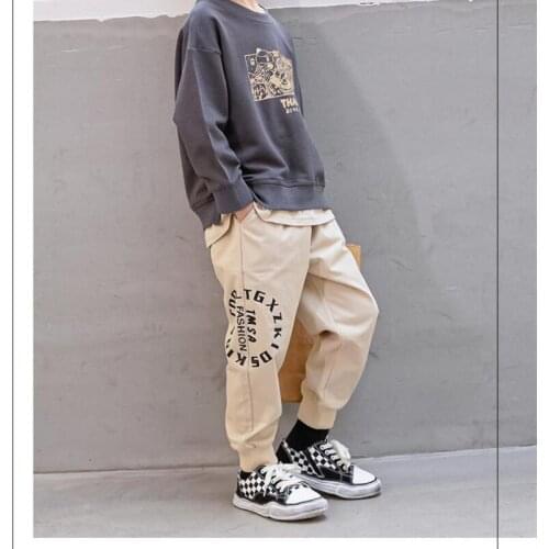 Letter Spring Autumn Thin Casual Pants Boys Kids Trousers Children Clothing Teenagers Formal Outdoor Elastic Waist High Quality