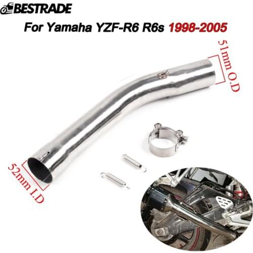 Exhaust Mid Pipe For Yamaha YZF-R6 R6s 1998-2005 Motorcycle Exhaust Pipe Middle Connecting Link Tube Slip On 51mm Muffler