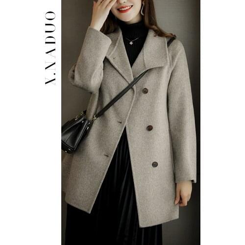 High end primary double-sided cashmere coat womens 2021 new medium and long belt Australian wool tweed coat