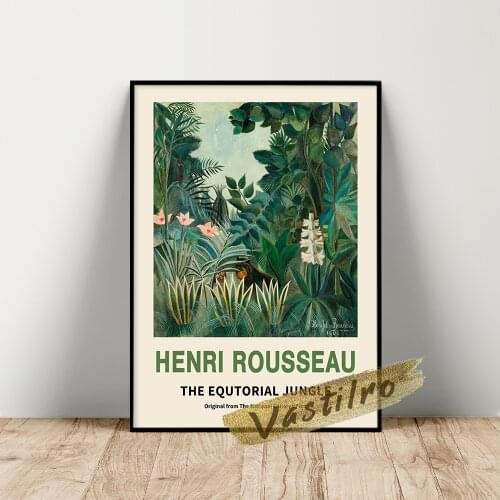 Henri Rousseau Exhibition Poster, The Equatorial Jungle Wall Painting, Rousseau Landscape Picture, Retro Green Plant Prints Art