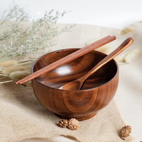 Japanese Style Wooden Bowl Wood Rice Soup Bowl Salad Bowl Food Container Large Small Bowl For Kids Tableware Wooden Utensils