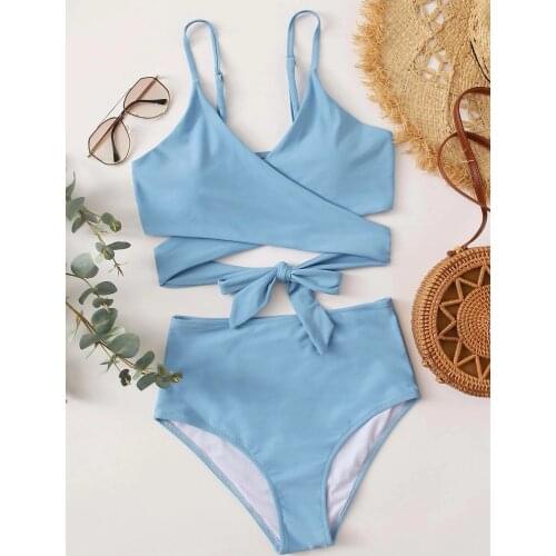 Push Up Bikinis Womens Swimsuits Knotted Swimwear Top Wrap Biquini High Leg Bathing Suits 2021 4 Choice Solid Color Beachwear