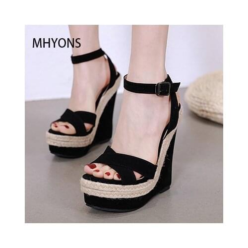 Women Slippers Mules Clear Transparent Wedge Sandals Cane Hemp Rope Straw Thick Sole Bottom Shoes Platform High Heels 40