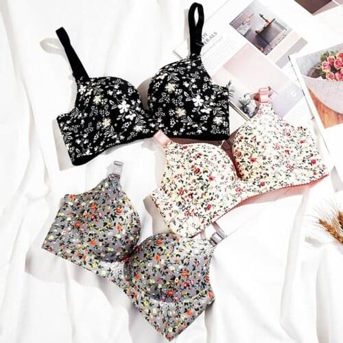 Women Push Up Bras Smooth Seamless Sexy Lingerie Flower Print Padded Bra Underwear Intimates Female Summer New