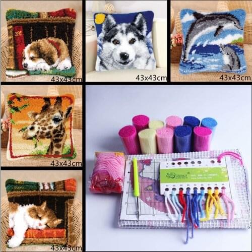 Animal Smyrna Knooppakket Klink Haak Kleed Bloemen Cross Stitch Pillows Borduurpakket Kussen latch hook Pillow 3D Do It Yourself