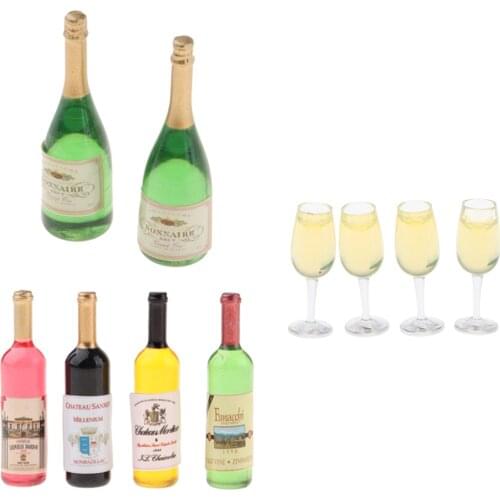 1/12 Dollhouse Miniature Wine Bottles Champagne Bottles and Glasses Bar Accs