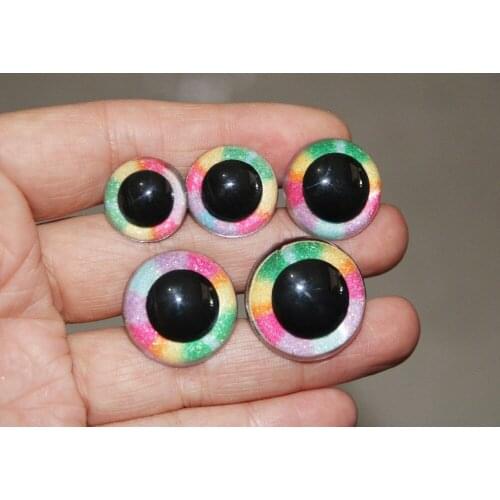 100pcs---new style 16mm--30mm round clear safety toy eyes+glitter rainbow fabric+hard washer for diy plush doll--size option--QC