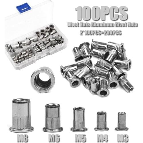 100PCS Rivet Aluminum Rivet Nuts Nut Tool Kit Mixed Zinc Steel Insert Nutsert Threaded nut and bolt furniture