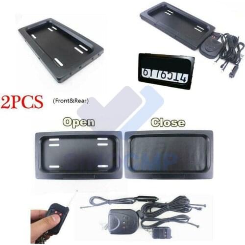 2pcs/set Hide-Away Shutter Cover Up Electric Stealth USA License Plate Frame w/ Remote 12V