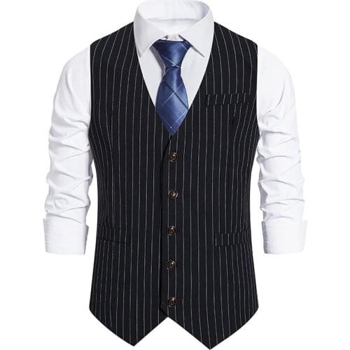 2021 Striped Vests Men Suit Vest Classic Black Grey Business Vest Waistcoat Men High Quality British Blazer for Men Sleeveless