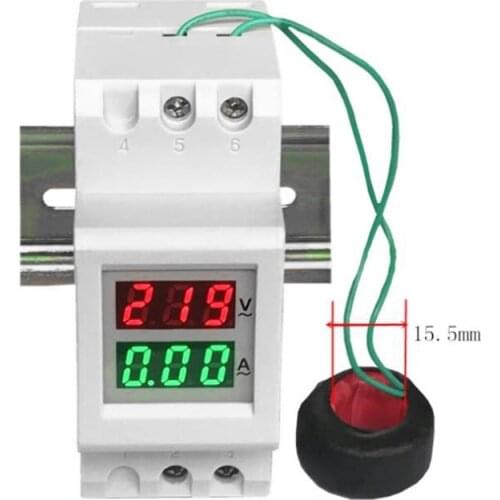 2P 36mm Din Rail Dual LED Voltage Current Meter Voltmeter Ammeter AC 80-300V 250-450V 0-100A